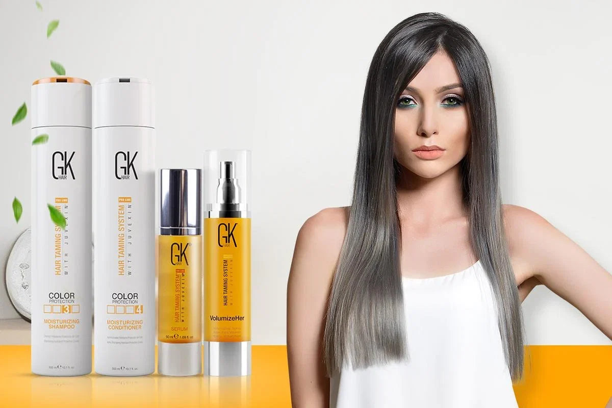 Woman with sleek, glossy straight hair styled in the mirror-smooth glass hair finish