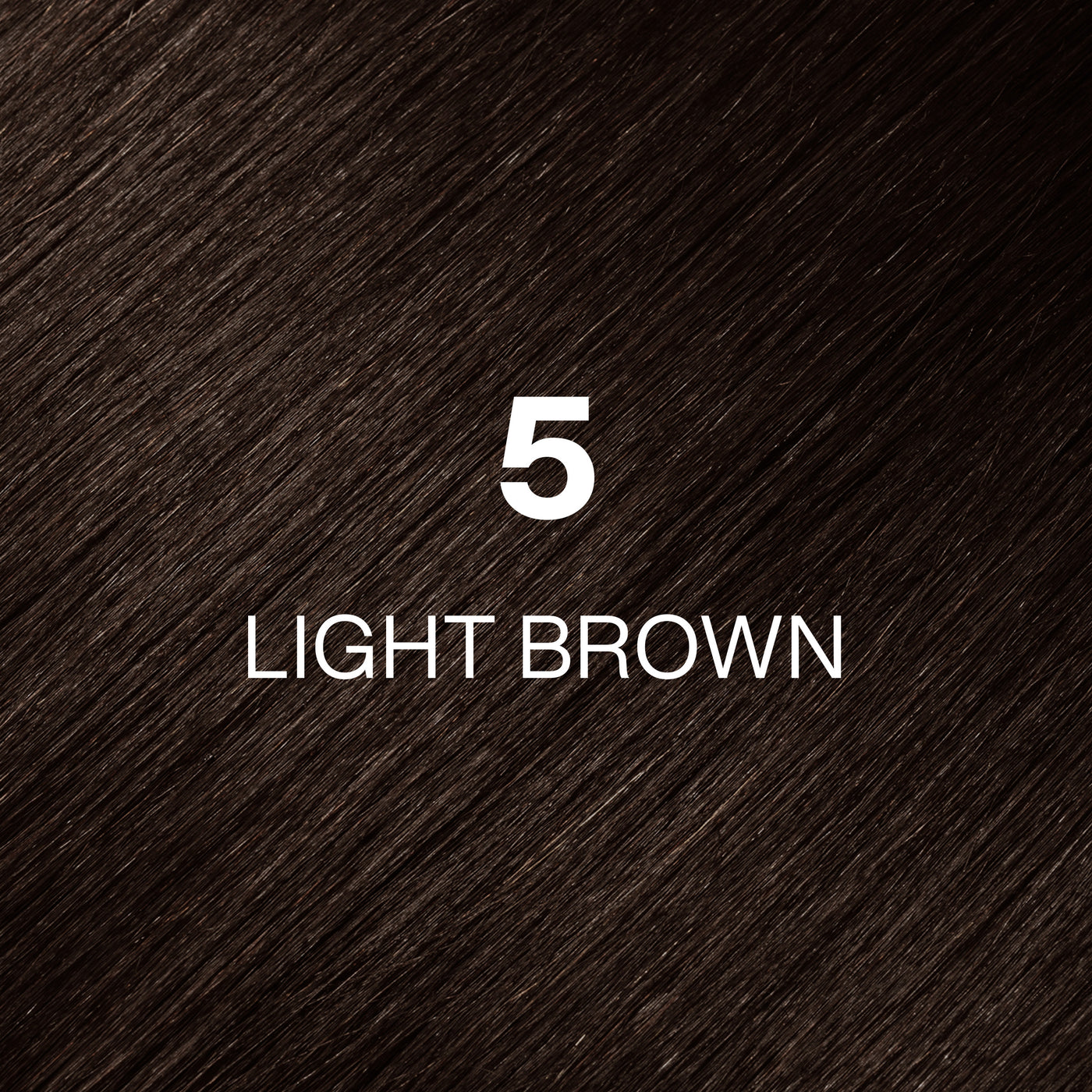 Silky hair texture showcasing the GK Hair's Juxevin Cream Color "5 Light Brown" in bold white text.