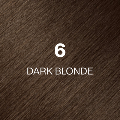 Silky hair texture showcasing the GK Hair's Juxevin Cream Color "6 Dark Blonde" in bold white text.