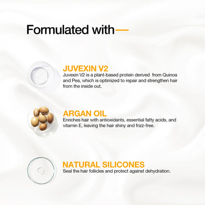 GK Hair Argan Oil Serum Ingredient that Contains Juvexin V2, Argan Oil and Natural Silicones in a white background