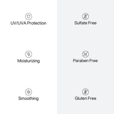 List of product features with icons and text on a white background