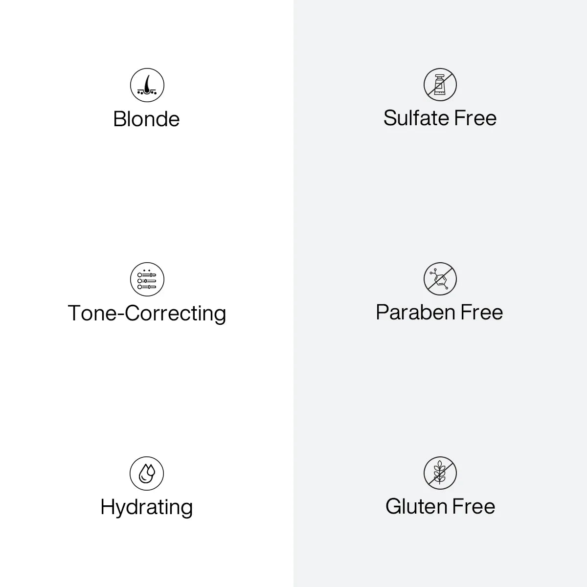 List of product features with icons and text on a white background