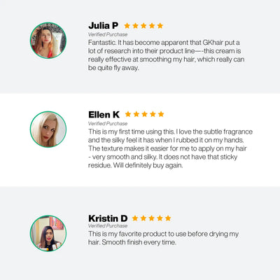 User Proven Review on GK Hair ThermalStyleHer Cream with user testimonials and star ratings.